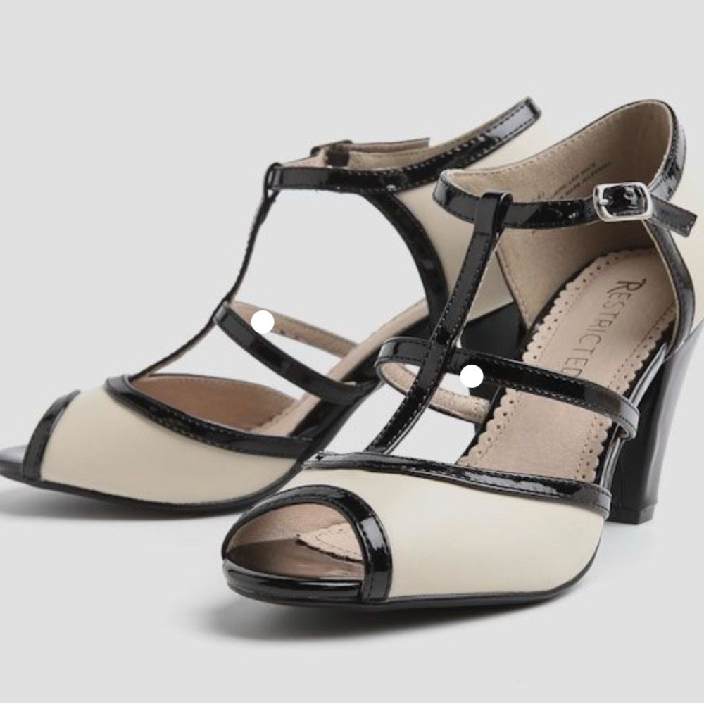 Restricted Cream and Black T-Strap Heels